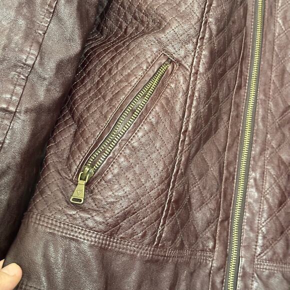 Vintage Y2K Guess Brown Faux Leather Biker Jacket - Picture 3 of 10